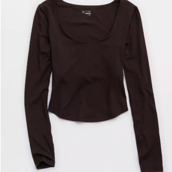 OFFLINE By Aerie Real Me Long Sleeve Scoop T-Shirt - Deep earth color - Picture 3 of 5